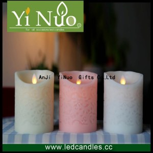 Carved moving wick led flameless candles Pink