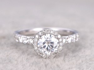 1ct brilliant Moissanite Engagement ring White gold,2mm Round Diamond wedding band,14k...