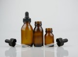 AMBER GLASS SYRUP BOTTLES