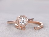 2 Bridal Set,Moissanite Engagement ring,Unique Diamond wedding band,14k,5mm Round Cut...