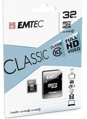 MicroSDHC 32Go EMTEC +Adaptateur CL10 CLASSIC - Sous blister