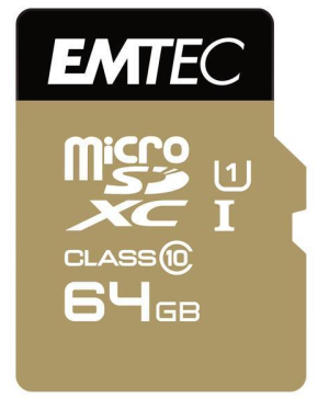 MicroSDXC 64Go EMTEC +adaptateur CL10 EliteGold UHS-I 85MB/s Sous blister