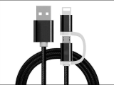 Reekin Chargeur 2 en 1 (USB Micro & Lightning) - 1,0 Mètre (Noir-Nylon)