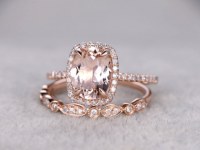 2pc 7x9mm Morganite Bridal Ring Set,Engagement ring Rose gold,Diamond wedding band,14k...