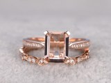 Pcs Morganite Bridal Ring Set,Solitaire Engagement ring Rose gold,Unique Diamond weddin...