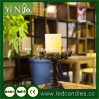 Wooden Candle Holder with LED Flameless Candle and Christmas Wreath