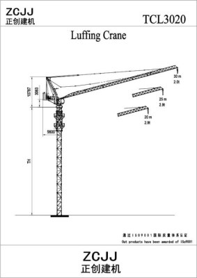 TCL3020 Lufing Jib Tower Crane Jib Length 30m Max Load 2.9Ton Tip Load 2.0Ton