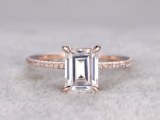 6x8mm Emerald Cut Moissanite Engagement ring Rose gold,Diamond wedding band,Solitaire...