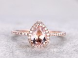 6x8mm Pear Cut Morganite Engagement ring Rose gold,Diamond wedding band,14k,Pear Shaped...