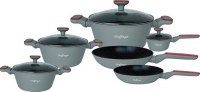 Cheffinger CF-FA2010GRY: Batterie de cuisine 10 pièces avec revêtement en marbre