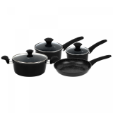 Herzberg HG-04654BLK: Batterie De Cuisine En Fonte Avec Revêtement En Marbre 7 Pièces...