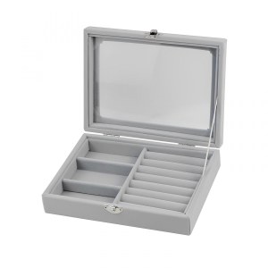 Herzberg HG-05330 : Organisateur de bijoux en velours avec couvercle en verre, 3 grille...