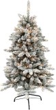 Árbol de Navidad artificial de abeto flocado preiluminado internacional de 4.5 pies con...