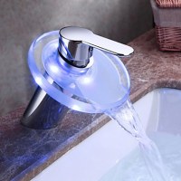 SINGLE HANDLE COLOR CHANGING LED WATERFALL CENTERSET BATHROOM SINK TAP WITH GLASS...