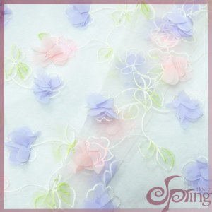 Multicolor laser flower embroidery tulle lace organza fabric