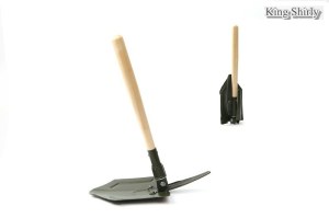 Folding shovel mattock w/ wooden handle