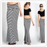 Yasurs™ High Waisted Mermaid Chevron Striped Maxi Skirt