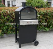 Trolley pizza oven with gas meat smoker grill