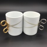 Personalized Silver Golden Knuckle Duster handle scissors ceramic coffee mug