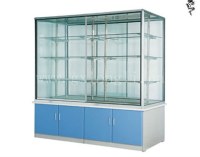 Lab design layout metal wooden and glass display cabinets