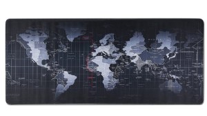 Alfombrilla de ratón negra para juegos extendida con mapa del mundo, alfombrilla de escritorio de...